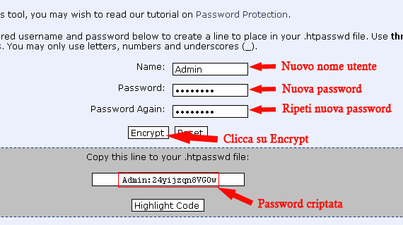 criptare password per area protetta