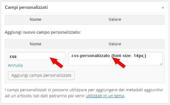 campi personalizzati wordpress