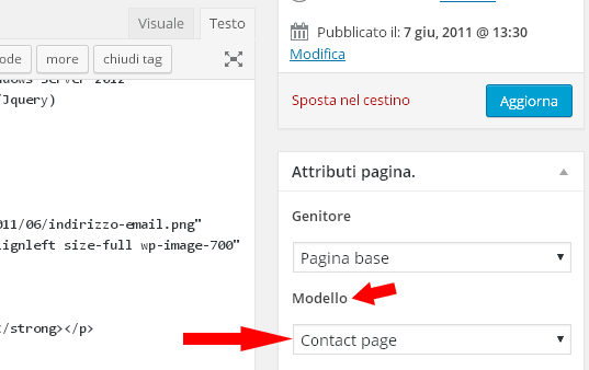 Modulo pagina contatti WordPress preimpostato