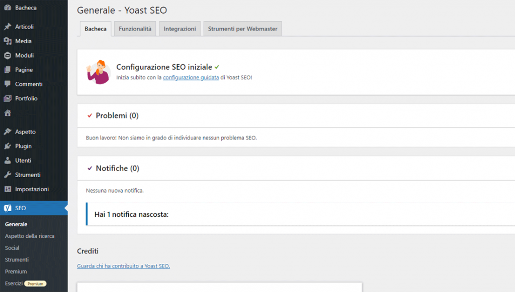 pannello di controllo yoast seo