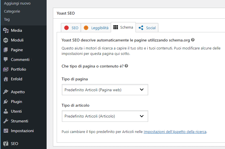 scheda schema yoast