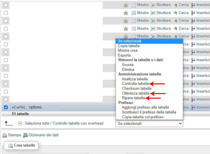 Ripara tabella database