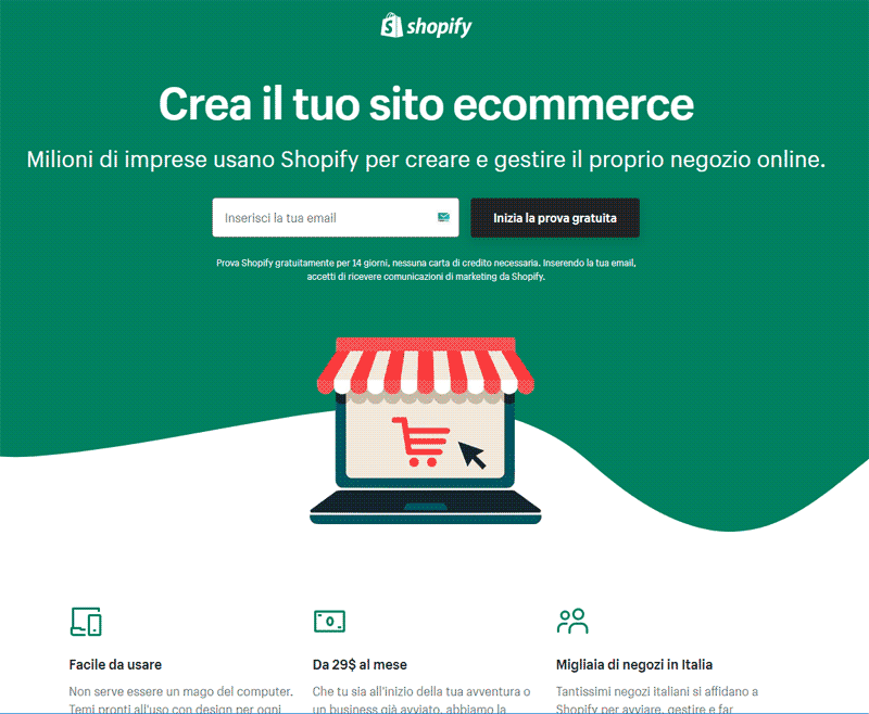 landing page shopify