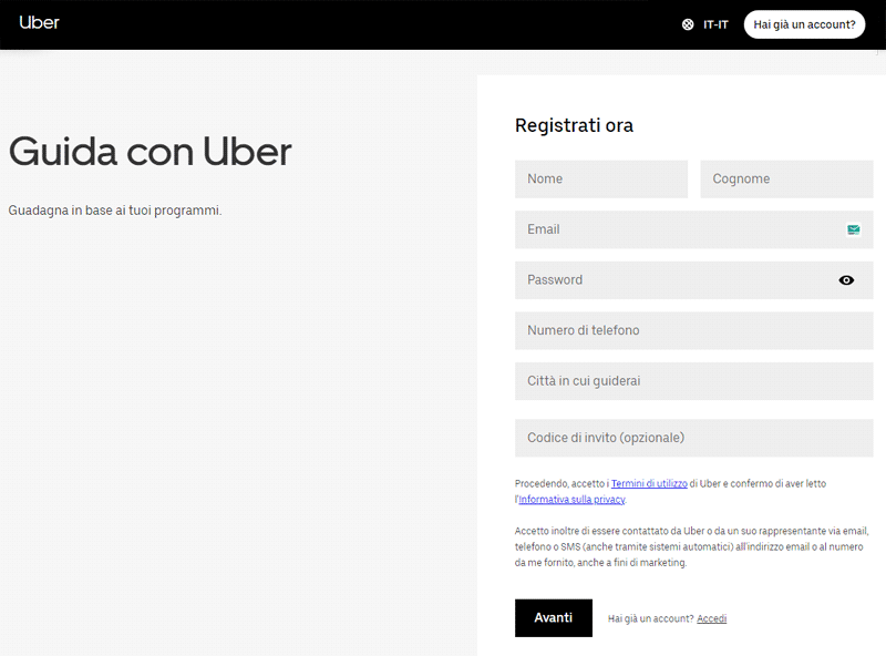 landing page uber