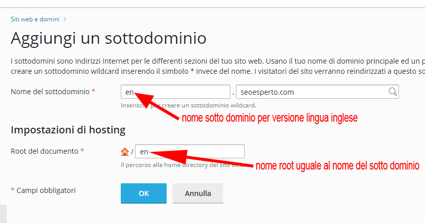 creare sotto dominio