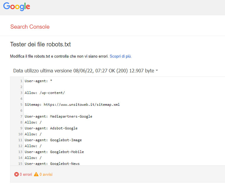 errori robots txt