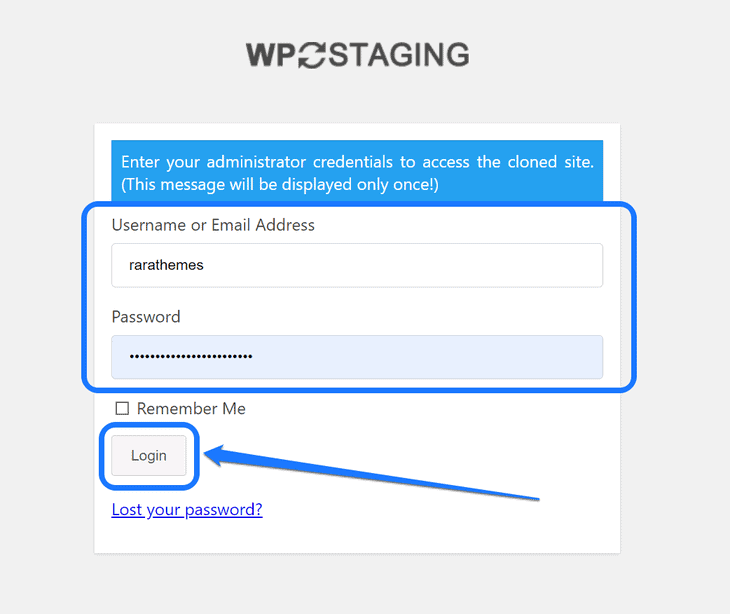 login WP Staging