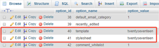 tabella database tema