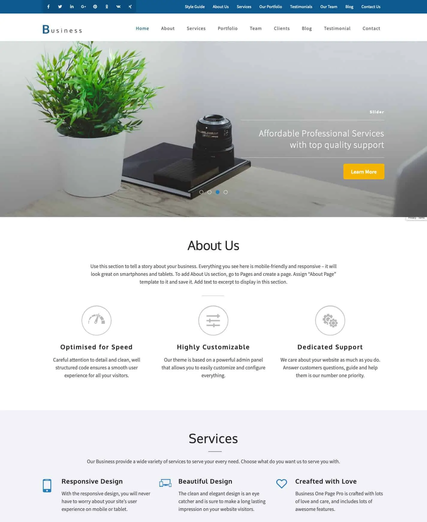 tema business one page