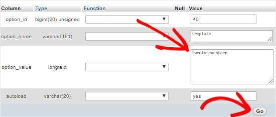 valore tabella database