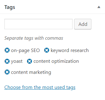 aggiungi tags wordpress