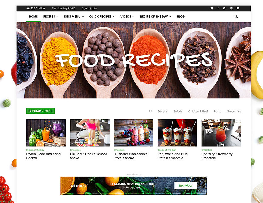 newspaper tema food blog