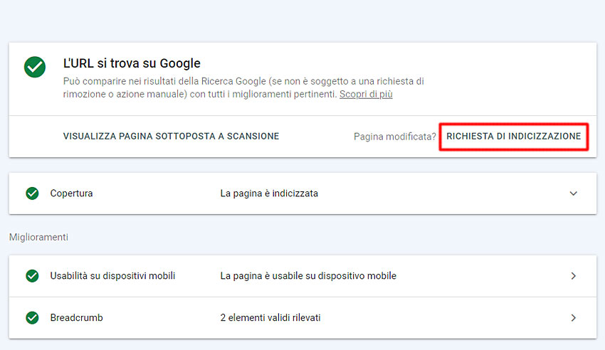 richiesta indicizzazione