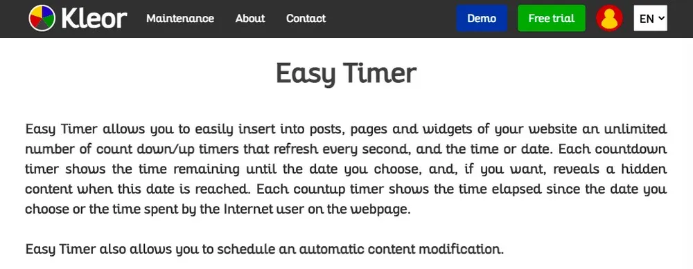 kleor easy timer plugin