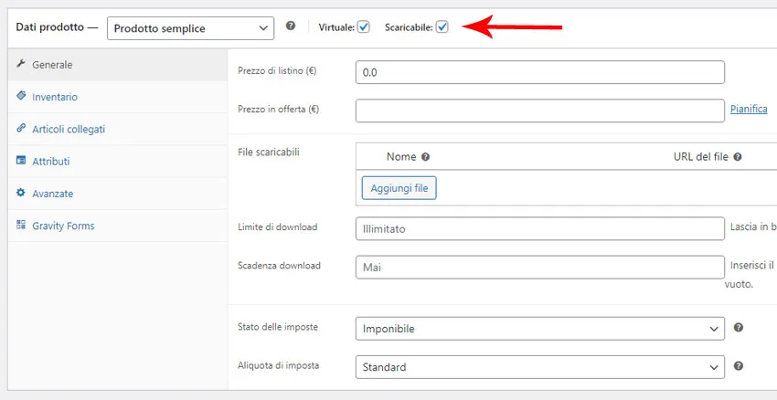 woocommerce prodotto scaricabile