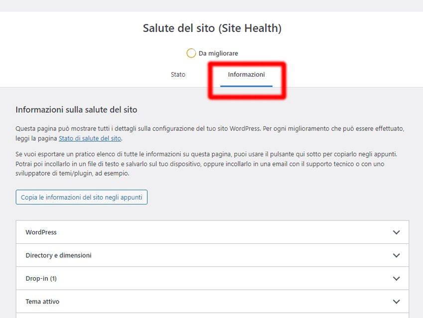 salute sito wordpress