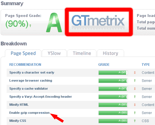 Controllo Compressione gzip Tramite GTmetrix