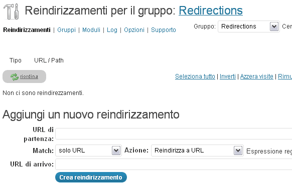 Plugin redirection per creare e impostare redirect