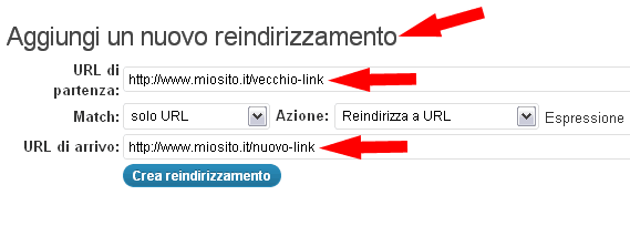 Inserimento redirect